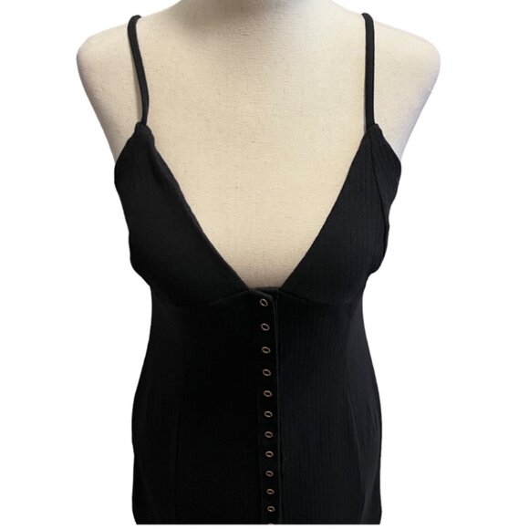 FREE PEOPLE Women Ribbed Snap Down Midi Dress Black MEDIUM Bamboo Viscose Cotton - Picture 6 of 12